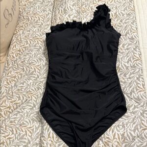 Black One-Shoulder Kids One Piece